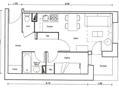 Plan de l'établissement Studio-cabine à Belle Plagne, proche pistes, pour 4 pers - FR-1-455-198