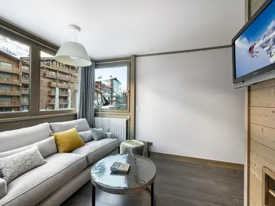 Télévision ou salle de divertissement dans l'établissement Duplex moderne à 100m des pistes, WIFI, casier à skis - FR-1-567-66