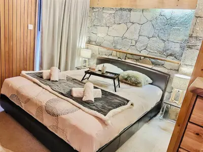 Un ou plusieurs lits dans un hébergement de l'établissement Spacieux T2 cabine avec balcon et accès WIFI à Tignes - FR-1-411-678