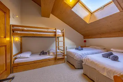 Un ou plusieurs lits dans un hébergement de l'établissement Arc 1950 Superbe Duplex, 3 chambres, Vue Aiguille Rouge