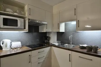 Cuisine ou kitchenette dans l'établissement Résidence Licorne - Appartement récemment rénové · Ski aux pieds · Vue pistes · Casier à skis MAE-3652