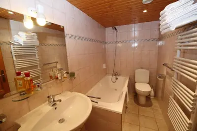 Salle de bains dans l'établissement Les Chalets du Bouquetin - Marmotte