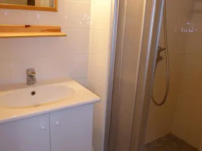 Salle de bains dans l'établissement Chalet paisible avec terrasse et animaux admis, 4 pers. - FR-1-464-184