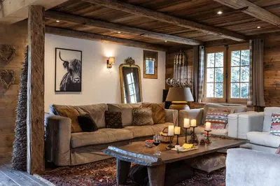 Coin salon dans l'établissement Chalet Ruitor, chalet 500 m2 luxueux de caractère