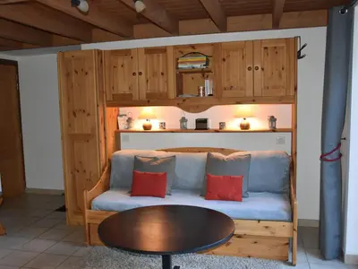 Coin salon dans l'établissement Studio/mezzanine confortable près de la patinoire - FR-1-464-192