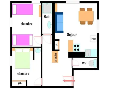 Plan de l'établissement Appartement 5 personnes Val Cenis, 2 ch, draps fournis - FR-1-508-253