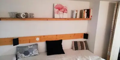Un ou plusieurs lits dans un hébergement de l'établissement Résidence Aiguille Grive Bat I - Duplex pour 5 personnes à Arc 1800 dans le village de Charmettoger, skis aux pieds MAE-8630