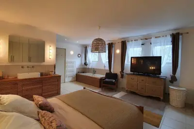 Télévision ou salle de divertissement dans l'établissement Chalet entier 110m2 avec vue et sauna à 10 min des pistes
