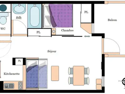 Plan de l'établissement Appart cosy 4 pers, pied des pistes, wifi, garage à Val-Cenis - FR-1-508-261
