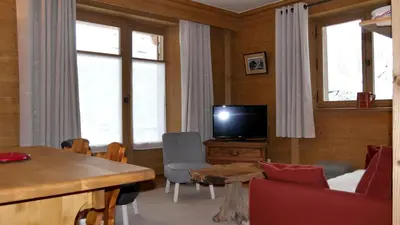 Télévision ou salle de divertissement dans l'établissement Chalet Les Alpes