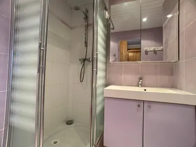 Salle de bains dans l'établissement Studio rénové proche pistes et commerces avec balcon, animaux admis - FR-1-502-311