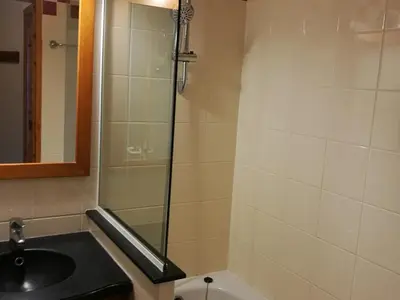 Salle de bains dans l'établissement Appartement cosy skis aux pieds, animaux admis - FR-1-181-2157