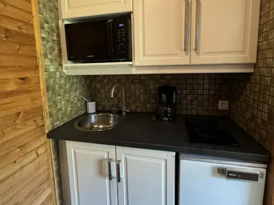 Cuisine ou kitchenette dans l'établissement Studio skis aux pieds avec animaux admis - FR-1-181-2219