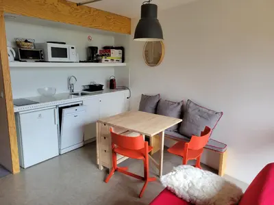 Cuisine ou kitchenette dans l'établissement Studio rénové 5 pers, balcon, vue Mont Blanc - FR-1-346-376