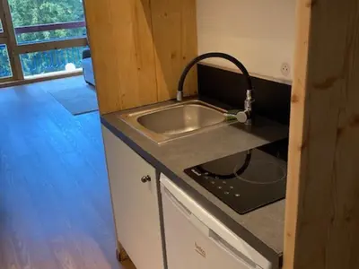Cuisine ou kitchenette dans l'établissement Studio en station avec balcon et Wifi - FR-1-346-474