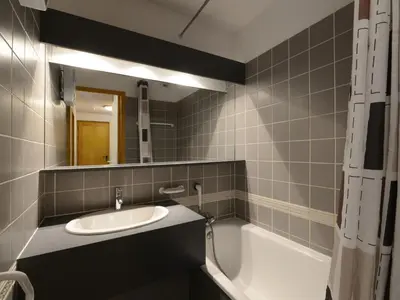 Salle de bains dans l'établissement Appartement cosy 2 pièces, proche pistes, balcon, animaux acceptés - FR-1-181-2177