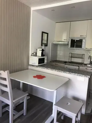 Cuisine ou kitchenette dans l'établissement Tignes Joli Studio avec vue imprenable sur le lac