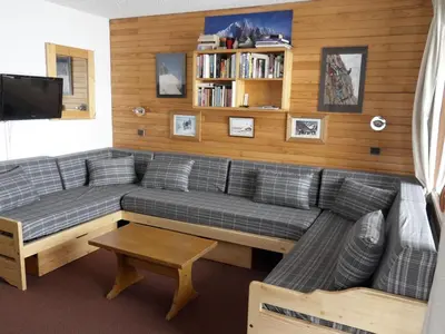 Coin salon dans l'établissement Appartement 5 pers. au pied des pistes avec terrasse, animaux admis - FR-1-181-2261