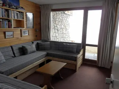 Coin salon dans l'établissement Appartement 5 pers. au pied des pistes avec terrasse, animaux admis - FR-1-181-2261