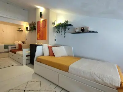 Un ou plusieurs lits dans un hébergement de l'établissement Duplex Mezzanine 5 pers. · Ski aux pieds · Vue Mont Blanc - FR-1-346-426