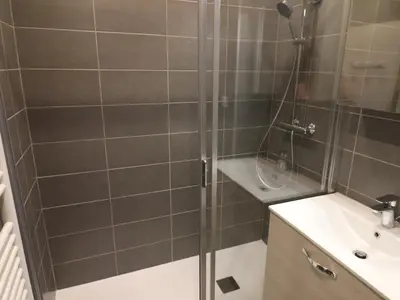 Salle de bains dans l'établissement Studio lumineux 4 pers, accès direct pistes, balcon sud-est - FR-1-502-426