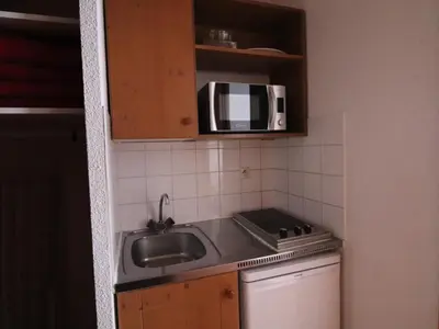 Cuisine ou kitchenette dans l'établissement Studio ski aux pieds avec balcon et animaux admis - FR-1-502-441