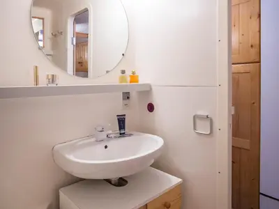 Salle de bains dans l'établissement Studio rénové 5 pers, ski aux pieds, balcon, animaux admis - FR-1-346-436
