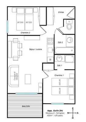 Plan de l'établissement Appartement Ecrin 214