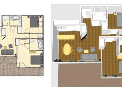Plan de l'établissement Spacieux appartement 3 pièces avec balcon, départ skis aux pieds, WIFI à Val-d'Isère - FR-1-694-103