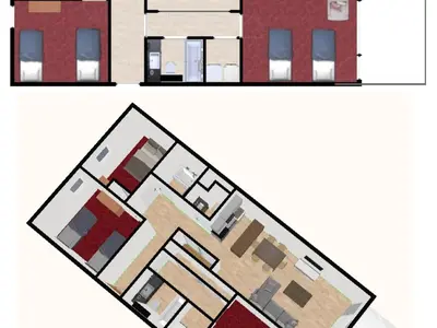 Plan de l'établissement Confortable appartement 4 pièces avec wifi, parking, exposé Sud près des pistes à Val-d'Isère. - FR-1-694-186