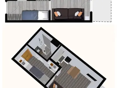 Plan de l'établissement Studio rénové avec balcon, parking et proche pistes à Val-d'Isère - FR-1-694-287