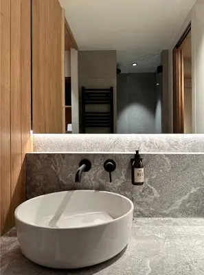 Salle de bains dans l'établissement Les Barmettes Appart rénové avec vue, parking et skis aux pieds