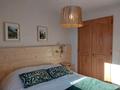 Un ou plusieurs lits dans un hébergement de l'établissement Charmant 3 pièces, 6 couchages, proche pistes, Les Arcs 1800 - FR-1-411-866