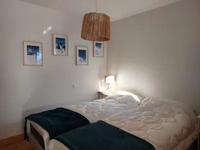 Un ou plusieurs lits dans un hébergement de l'établissement Charmant 3 pièces, 6 couchages, proche pistes, Les Arcs 1800 - FR-1-411-866