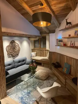 Coin salon dans l'établissement Top floor appartment, ski in ski out, superb view