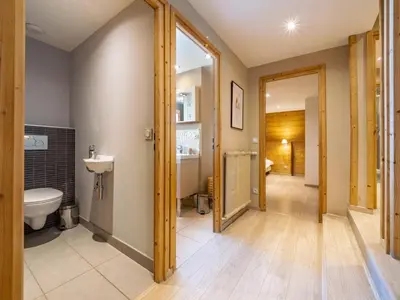 Salle de bains dans l'établissement Duplex rénové 10-12 pers, skis aux pieds, cheminée, WIFI, animaux admis - FR-1-502-482