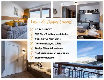 Un ou plusieurs lits dans un hébergement de l'établissement Appartement Arc 2000 Rénové 5 personnes Paradiski