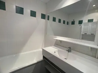 Salle de bains dans l'établissement Studio lumineux proche pistes et commerces, balcon vue lac, animaux acceptés - FR-1-502-487